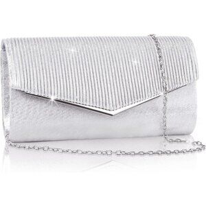 🆕Women’s Silver Bling Envelope Evening Bag w/Chain Polyester Formal Handbag